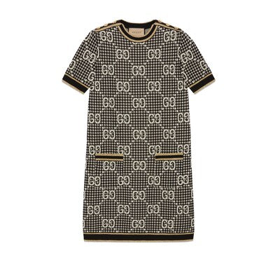 Gucci Kurzärmeliges Jacquard Kleid